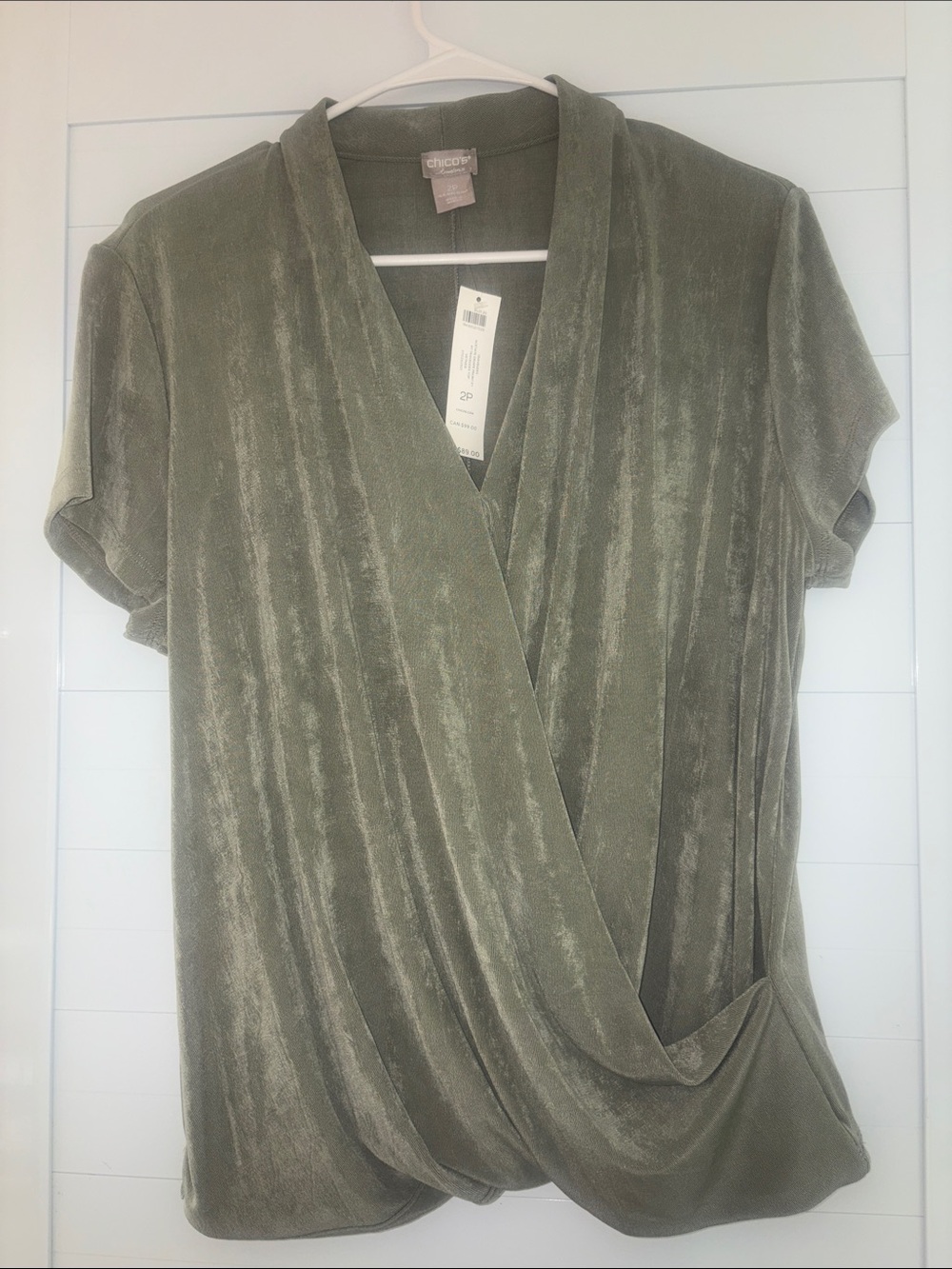 Chico's Olive Draped Wrap-Front Short Sleeve Top